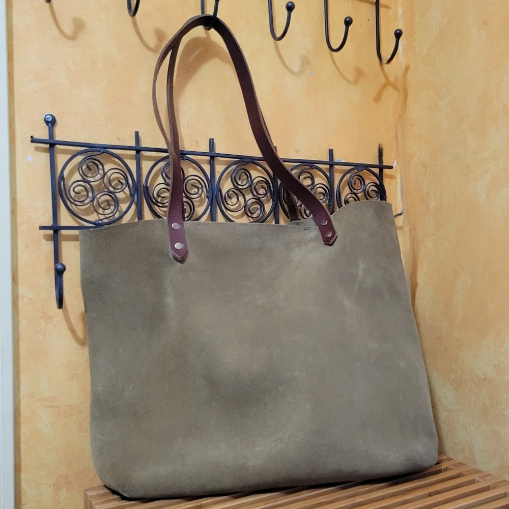 Western Hunker Goods The Suede Sedona Tote Bag Olive Made in USA